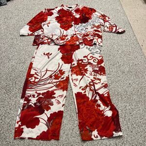 Natori Floral Satin Pajama Set Sz XL Asian Inspired Floral Cozy Feminine Casual